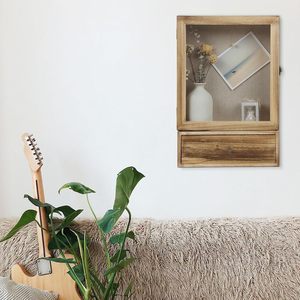 Wooden <b>Wall</b> Shadow Box <b>Display</b> <b>Case</b> With Drawer Brown Rectangle 10 Inch For Jewelry Souvenirs Tickets Storage Frame - Product Image 3