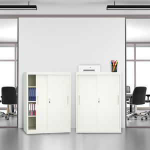 Modern Design Steel Storage <b>Cabinet</b> 2 Sliding Doors Adjustable Filing Cupboard Home Office Hospital Foldable Extendable Key <b>Lock</b> - Product Image 2