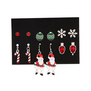 Nueva venta al por mayor gran oferta de alta calidad gota aceite Santa Claus colorido Rhinestone cristal Navidad pendientes conjunto para regalo - Product Image 5