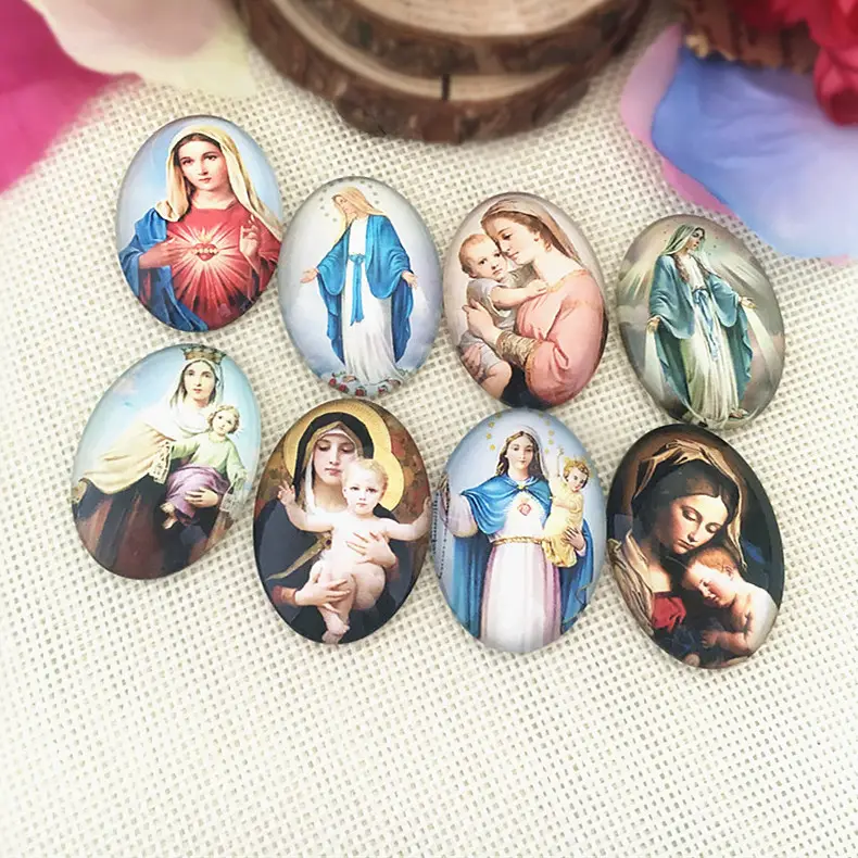 Wholesale cheap oval glass fridge magnet Virgin Mary decorating small gifts epoxy refrigerator magnets for home decor