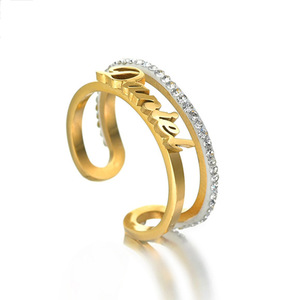 Anillo Doble Chapado en Oro con Diseño de Letra y Diamantes de Imitación, Joyería de Aleación Moderna para Uso Diario, para Mujer - Product Image 1