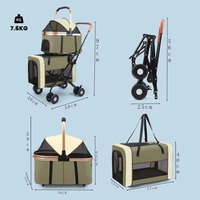 Poussette double couche pour chien, légère, pour deux animaux, multi-niveaux, grand espace, détachable et séparable