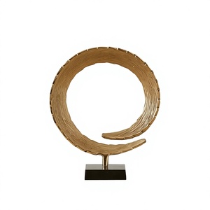 Escultura Circular con Base, Acabado Dorado, Decoración de Mesa, Objetos Decorativos, Pieza de Arte Metálica, Artesanía Moderna para Interiores del Hogar - Product Image 1