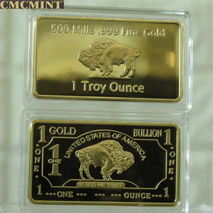 Messingmünze 1 Unze 500 Mills Vergoldeter Messing Buffalo Bar mit Kunststoffgehäuse Verpackung Messingmünze Abzeichen - Product Image 6