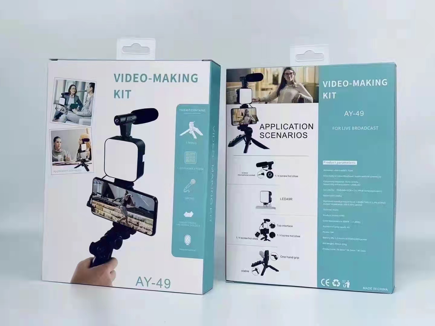AY-49 Video Vlogger Kits Microphone LED Fill Light Mini Tripod For Phone Vlog Video Recording Condenser