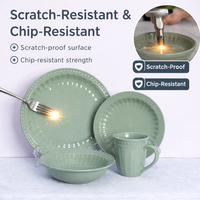 Service de table en céramique réactive de 16 pièces, résistant au micro-ondes et au lave-vaisselle, assiettes et tasses anti-fuite pour les repas en famille