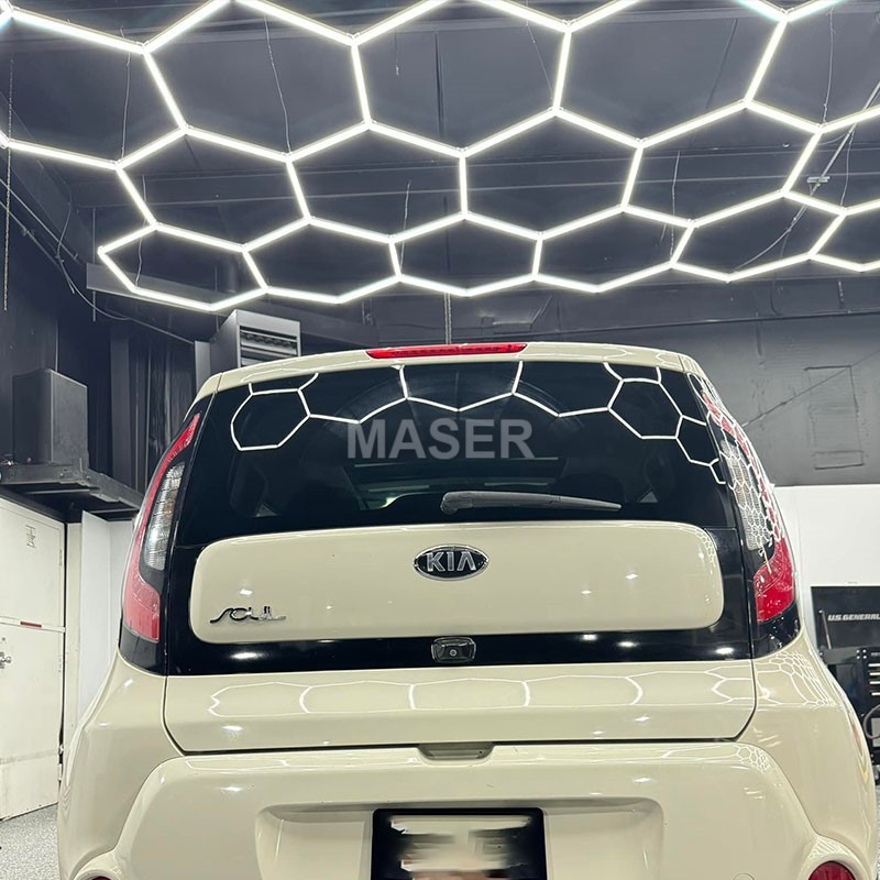 Hexagon Ceiling LED Lamps Honeycomb Light Dimmable LED Work Light for Garages Car Detailing Shop Gym