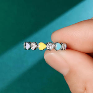 Bague éternelle en forme de cœur F1614 avec émail et pierres naturelles serties pavé, bijou unisexe tendance, cadeau - Product Image 4