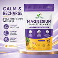 Gummies de Magnésium Tri-Plex pour Adultes Marque Blanche B6 B12 Curcuma Soutien Musculaire Nerveux Sommeil Stress Mangue 60 Gummies OEM