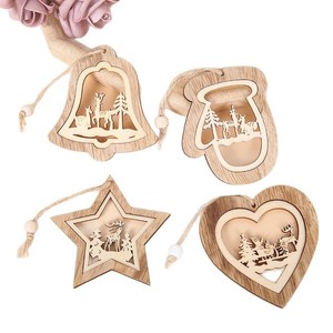 Adornos navideños de madera cortados con láser en forma de corazón, estrella, campana y guante, decoraciones colgantes para árbol y decoración del hogar. - Product Image 5
