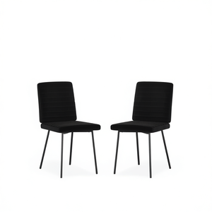 Set di 2 sedie da pranzo in velluto nero, gambe in metallo imbottite moderne, design contemporaneo, mobili per la casa - Product Image 1