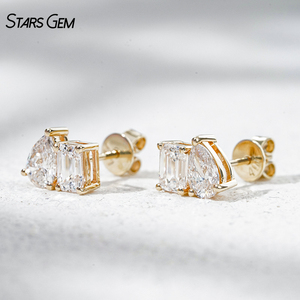Starsgem 1.544CTW Ear <b>Stud</b> 10K Solid Gold Pear Cut <b>Emerald</b> Cut Lab Grown Diamond Toi Et Moi <b>Stud</b> Earrings - Product Image 2