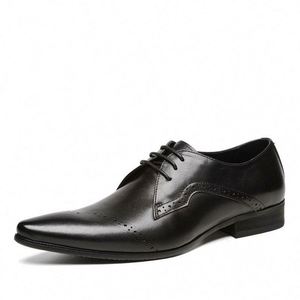 Zapatos de Vestir Formales de Negocios con Punta en Pico, de Cuero, Estilo Otoño, con Cordones, para Hombre, Zapatos de Boda que Aumentan la Estatura - Product Image 4