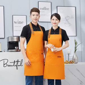 Navy Blue Adjustable <b>Apron</b> One Size Polyester Workwear For Drink Food Shops With Logo Printing - Product Image 4