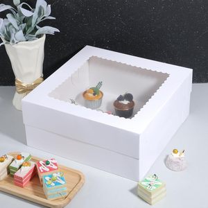 Boîtes à gâteaux carrées demi-format 14x14x6 pouces, blanches, avec grande fenêtre, <span class=keywords><strong>pour</strong></span> pâtisseries, gâteaux, beignets et cupcakes - Product Image 2
