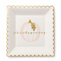 Assiettes en papier pour Thanksgiving, carrées, à bords festonnés, en feuille d'or, jetables, pour fête