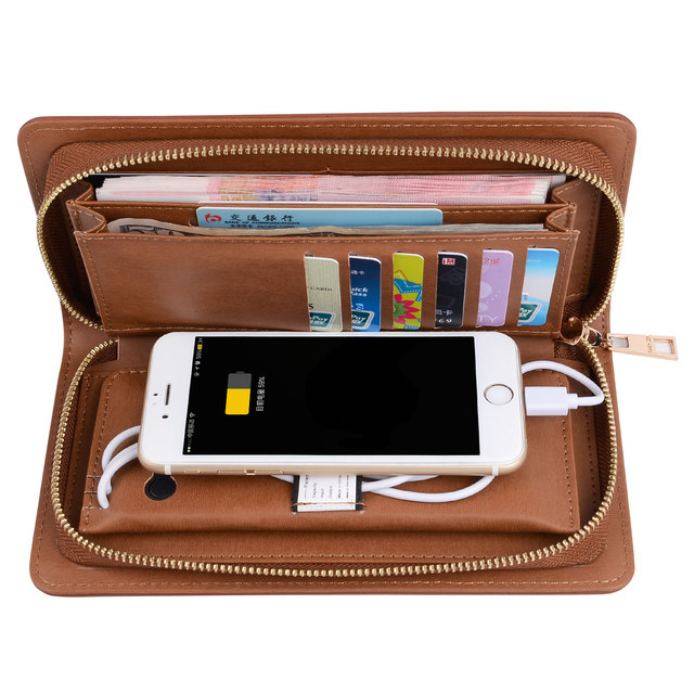 Wireless Charger Business Phone Leather Smart Credit Card Holder Wallets With Power Bank