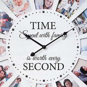 Horloge murale en bois avec <span class=keywords><strong>collage</strong></span> de 12 photos, citation familiale, silencieuse, rustique, style ferme, grande horloge murale surdimensionnée pour la maison, le salon - Product Image 5