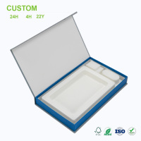 Boîte cadeau magnétique bleue personnalisée avec un plateau en pulpe moulée pour l'emballage de produits cosmétiques en gros, en détail et pour l'affichage en magasin