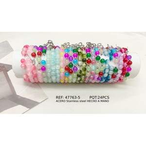 Bracciale con perline di vetro Bazi, ciondolo rotondo colorato, gioielli di moda fatti a mano in acciaio inossidabile, set da 24 pezzi - Product Image 1