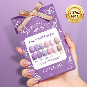 ชุดทำเล็บเจลยูวี/แอลอีดี 6 สี ขนาด 15 มล. พร้อมตัวอย่างสีม่วงพีชประกายเพชรฟรี - Product Image 1