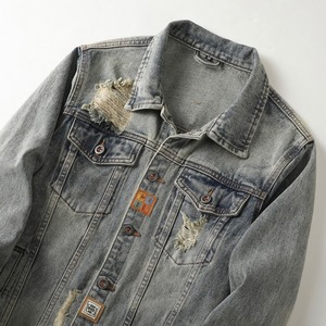 Chaqueta de vaquero de estilo retro para <span class=keywords><strong>hombre</strong></span> con cuello vuelto tejido de ganchillo característica calentada moda de calle personalizada para invierno - Product Image 6