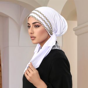 Bandeau Moyen-Orient Écharpe Instantanée Hijab Turban Islamique Bandana Rayures Dorées Chapeau Élastique Casquette pour Femme Hijab Musulman - Product Image 2