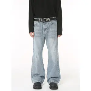 Nieuwe Designer Losse Pasvorm Heren Koreaanse Stijl Eenvoudige Lichtblauwe Uitlopende Spijkerbroek Jeans