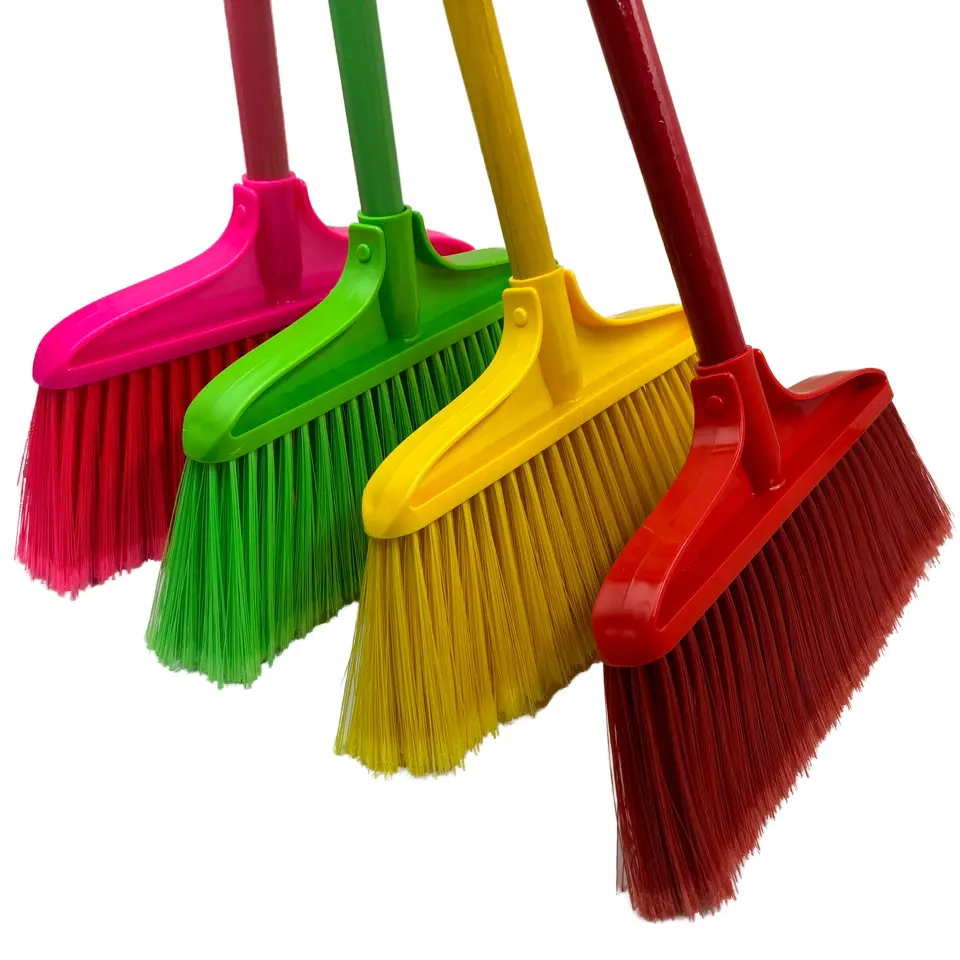 Wholesale Outdoor Plastic Brooms and Dustpan with Wooden Broom Sticks and Broom Head Handle