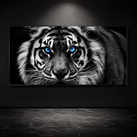 Tableau mural Tigre Noir et Blanc, Portrait de Faune aux Yeux Bleus, Impression pour Salon, Bureau, Cave d'Homme, Hôtel, Intérieurs Modernes