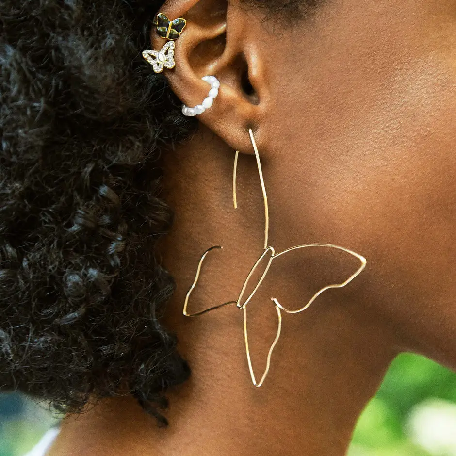 Boucles d'oreilles papillon pour femmes, en fil de cuivre et laiton, à la mode, creuses, en forme de cercle exagéré, ensemble de bijoux, nouvelle collection