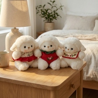 Vente en gros de jouets en peluche doux et moelleux, animaux habillés, éléphant blanc et mouton mignons avec jupe florale et nœud pour décoration de bureau