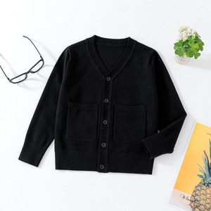 2025 mode printemps automne enfants vêtements couleur unie coton tricoté bouton Cardigan chandails pour adolescents - Product Image 5