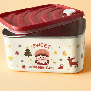 Sweet Happy Girl Lunch <b>Box</b> Rectangle <b>Plastic</b> Lid 304 Stainless Steel Insulated Microwave Safe Portable For Office Students - Product Image 3