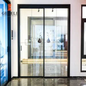 GEDELI大型アルミニウム引き戸ガラス現代的な内部仕切りガラス壁マニュアル狭いスリムスタック引き戸ガラスドア