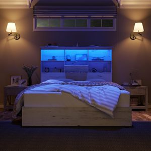 Base de lit King moderne 51.<span class=keywords><strong>2</strong></span> "tête de rangement LED 4 bacs de rangement station de charge solide vieux blanc reine aucune tête de lit requise - Product Image 3