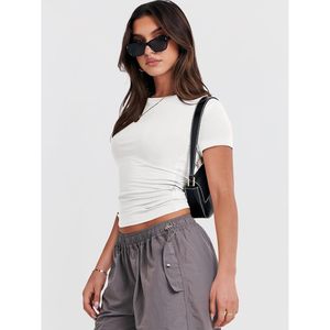 T-shirt à manches courtes pour femme FOXA, col rond, coupe ajustée, t-shirt basique, longueur normale, 100% coton, tissu jersey respirant - Product Image 5