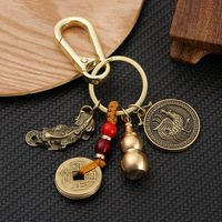 Porte-clés personnalisé porte-bonheur Pixiu, gourde, pièce de monnaie des cinq empereurs, 12 animaux du zodiaque, en laiton rétro, pour accessoire de clé de voiture