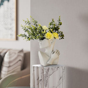 Sculpture créative espagnole blanche en céramique argent demi-visage demi-Portrait <span class=keywords><strong>Vase</strong></span> moderne Art déco Design pour fleurs - Product Image 4