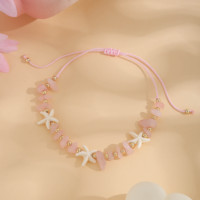 Cheville Bohème Rose Turquoise avec Perles de Pierre, Breloques Étoiles de Mer et Entretoises Dorées – Bijou de Plage Fait Main, Cadeau pour Femme Modèle AS-3087