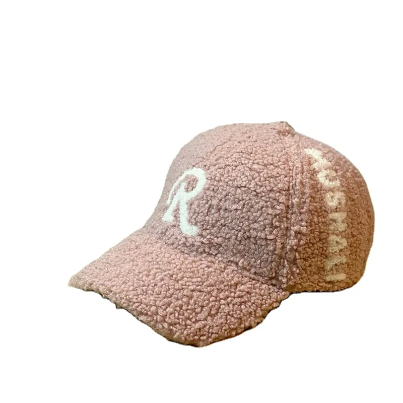 Gestickte R Baseball Caps Winter Gemütliche Plüsch Warme Flauschige Faux Teddy Fur Baseball Cap Für Frauen