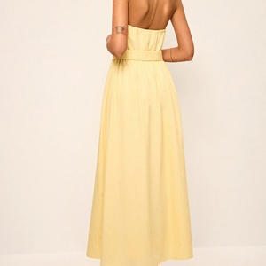 Customizable Vintage Strappy Women's Dress Retro Style Halter Neck Backless Shirt Dress with <b>Belt</b> Maxi Dress - Product Image 3