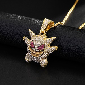 18K 골드 도금 스테인레스 스틸 사용자 정의 목걸이 작은 괴물 지르콘 힙합 보석 소녀 - Product Image 4