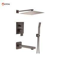 Ensemble de douche mural moderne noir mat en laiton encastré avec fonction pluie, douchette à main et bec de baignoire – Vente en gros