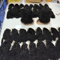 Perruque en cheveux vierges indiens bouclés naturels, avec closure transparente 13x4, double trame, densité 180-250, pré-épilée