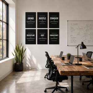 Juego <span class=keywords><strong>de</strong></span> 6 Cuadros Decorativos con Frases Motivadoras en Blanco y Negro, Impresiones en Lienzo con Citas <span class=keywords><strong>de</strong></span> Grind Hustle, Conquista, Disciplina, Resiliencia, Decoración <span class=keywords><strong>de</strong></span> Oficina - Product Image 2