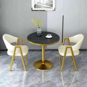 Tavolo da Pranzo in Legno Massello Commerciale, <span class=keywords><strong>Tavolino</strong></span> da Caffè Nero Casual per Bar, Divano Stile Industriale Retrò con Piano in Finto Marmo <span class=keywords><strong>Dorato</strong></span> - Product Image 6