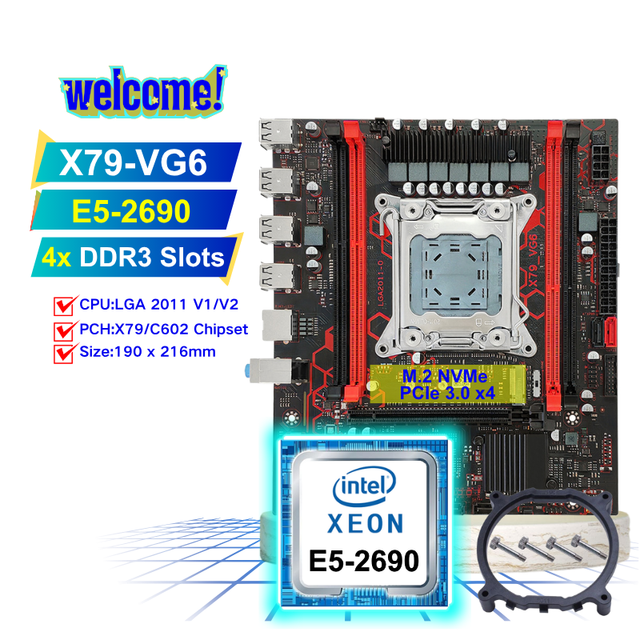 NEW X79-VG6 Desktop Motherboard Kit for Intel Xeon E5 2690 CPU with 4X DDR3 RAM Slots Double Channel Support X79 Motherboard