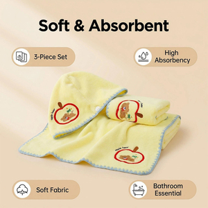 Ensemble de serviettes de bain pour femmes motif ours mignon, absorbant l'eau, pour la maison, avec serviettes de toilette pour adultes, lingettes pour cheveux et bonnet de séchage des cheveux, ensemble trois pièces - Product Image 4