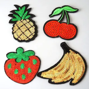 Parches bordados para coser, con lentejuelas de fruta, piña, cereza, plátano, fresa